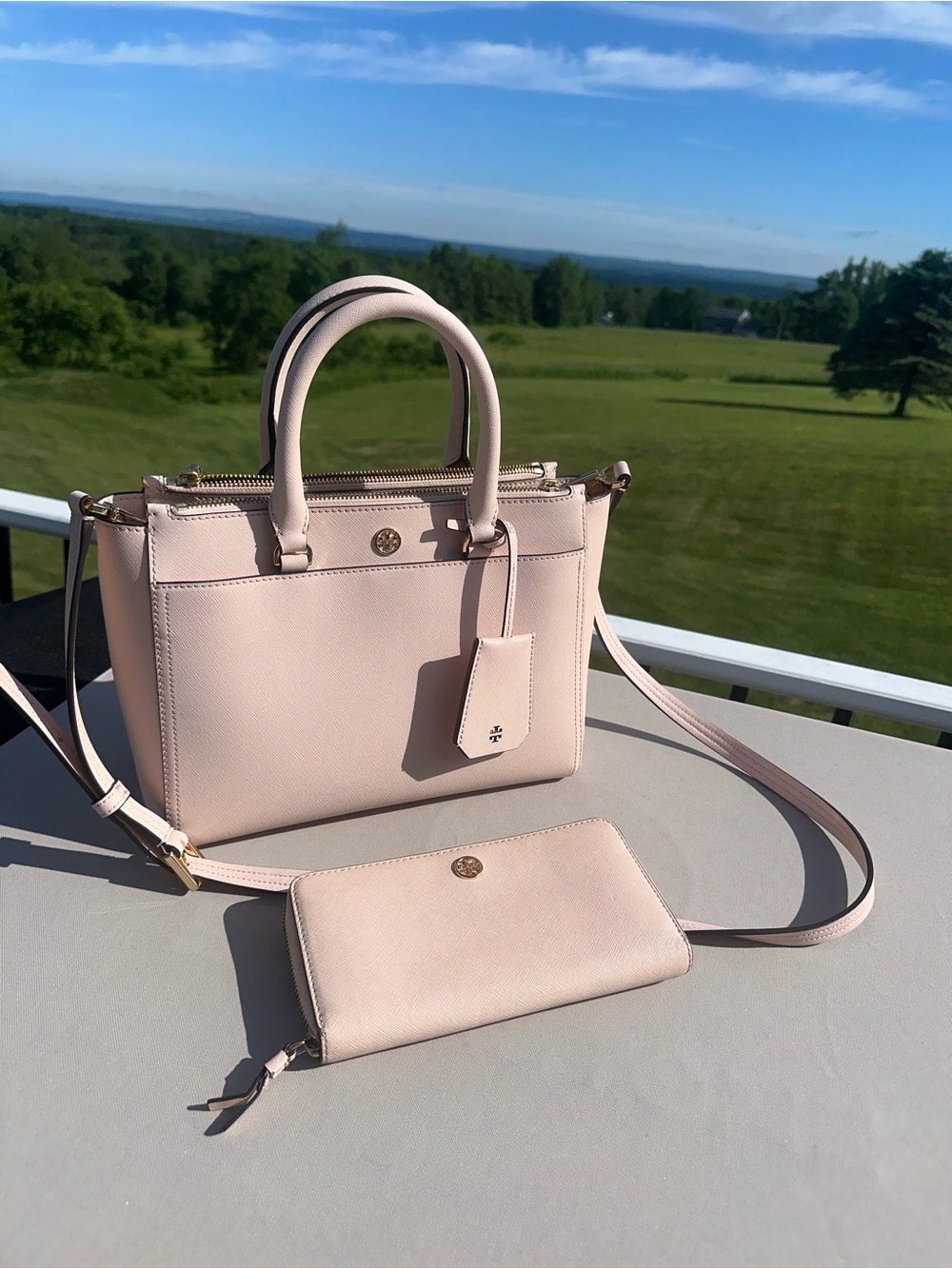 Tory Burch Blush pink saffiano leather Satchel with Matching Wallet